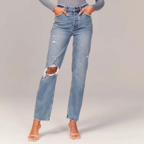 Abercrombie & Fitch Denim - Abercrombie & Fitch The Dad Jean High Rise Straight Leg Curve Love Jeans 2 Long